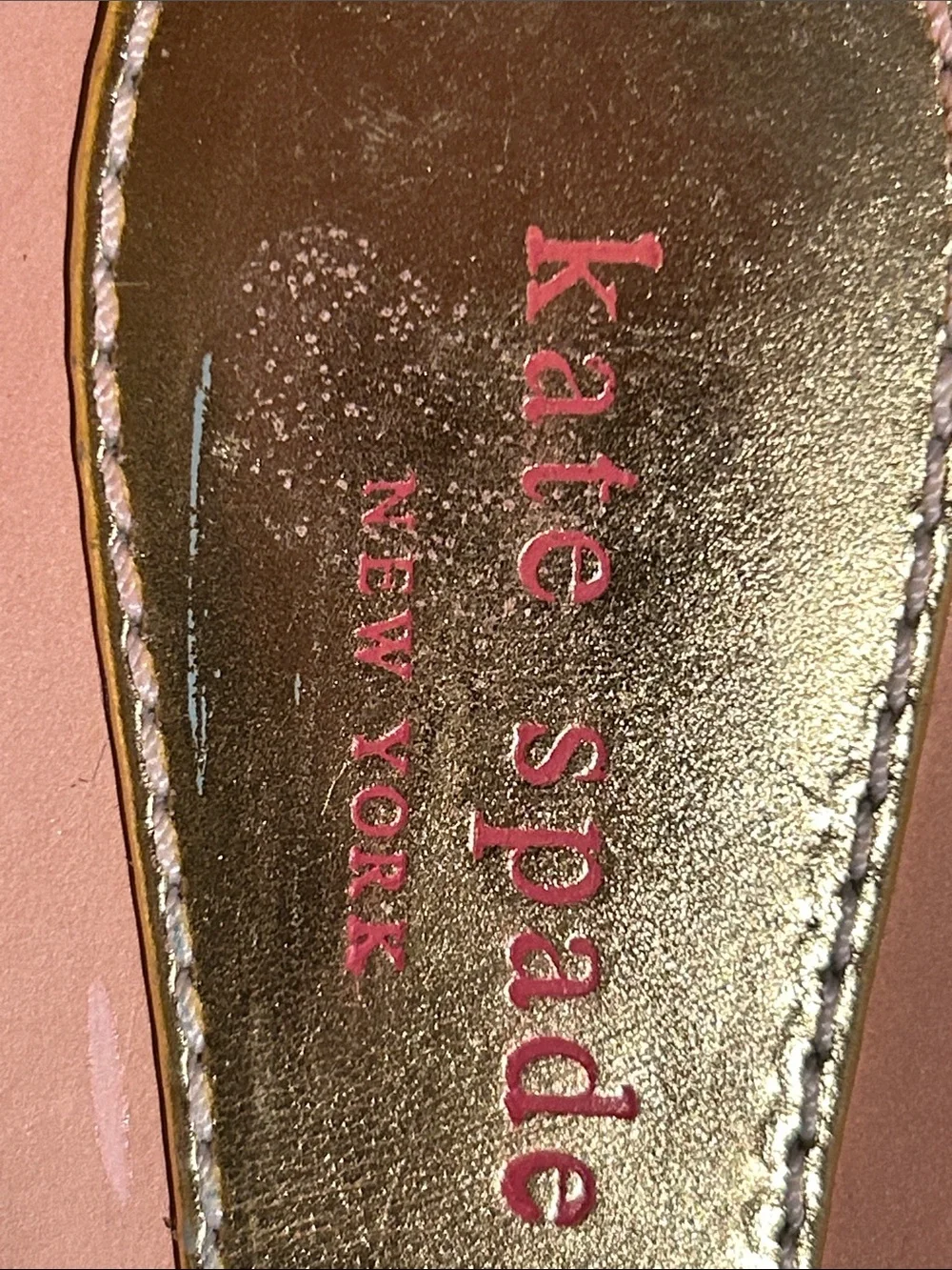 Kate Spade Pink Raffia and Gold Bow Amelia Slide Sandals